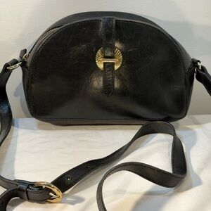 Vintage Black Leather Half Moon Crossbody Bag